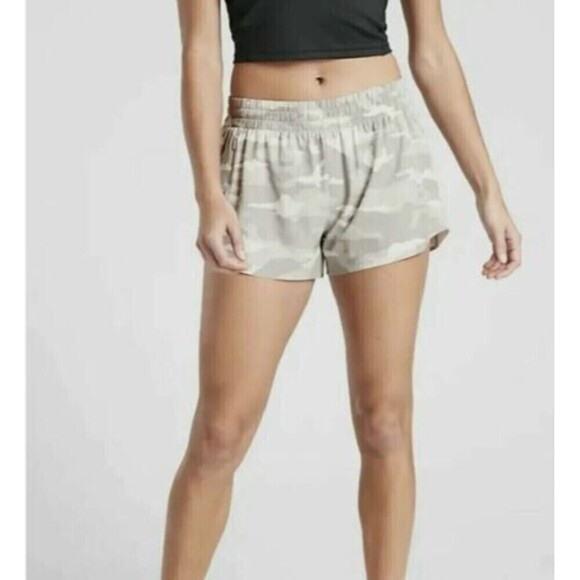 Athleta‎ Hustle 3" Short Running Jogging Workout Active XXS Lined Beige Camo - Picture 1 of 9
